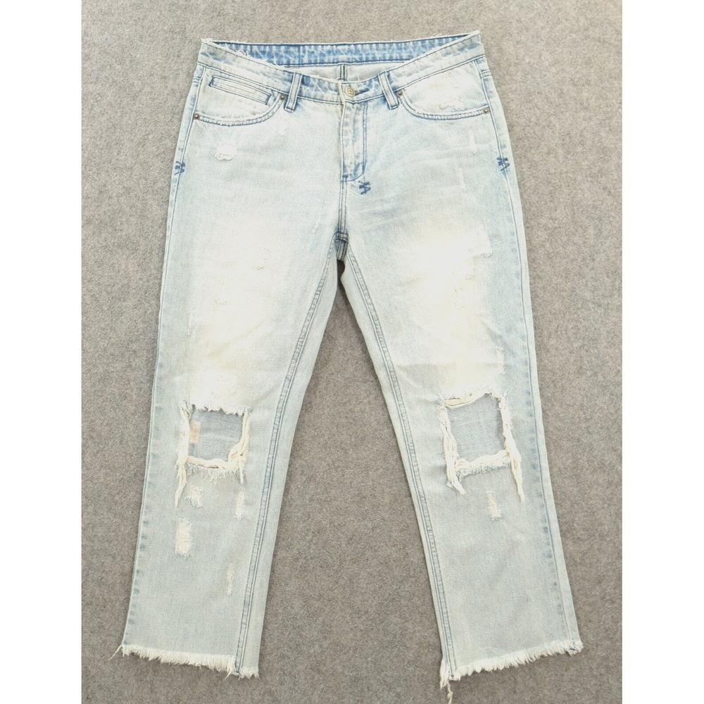 Ksubi Jeans Womens 29 Blue Straight Narrow Distressed Crop Mid Rise Streetwear